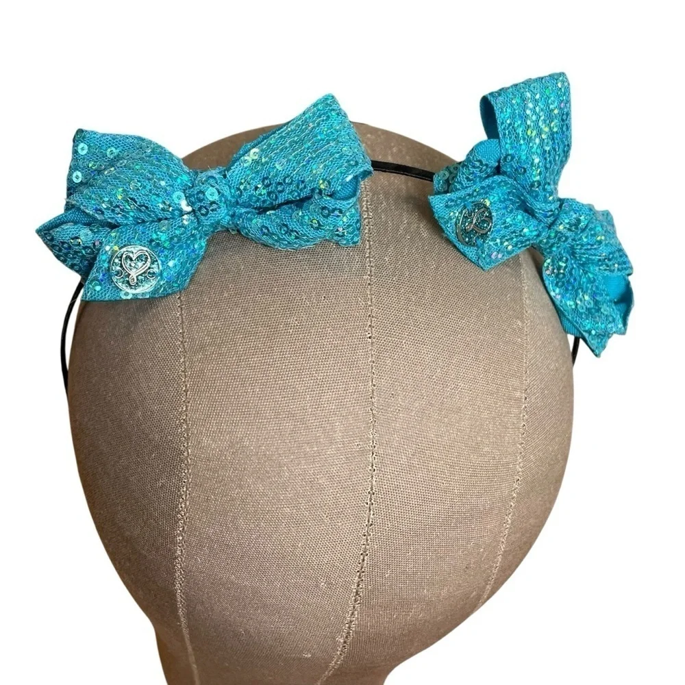 4/$25 JoJo Siwa Blue Sparkle Sequin Double Bow Headband